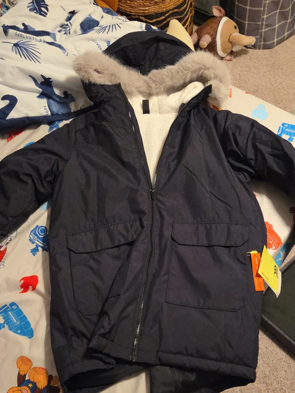 all in motion Navy Hooded Puffer Jacket with Faux-Fur Trim